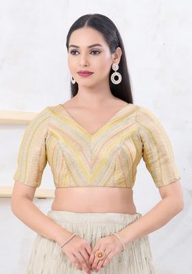 Gold Hand embroidery Poly Jacquard Blouse