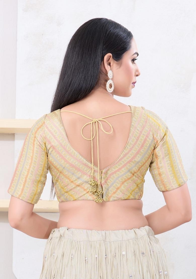 Gold Hand embroidery Poly Jacquard Blouse