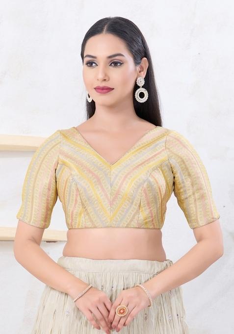 Gold Hand embroidery Poly Jacquard Blouse