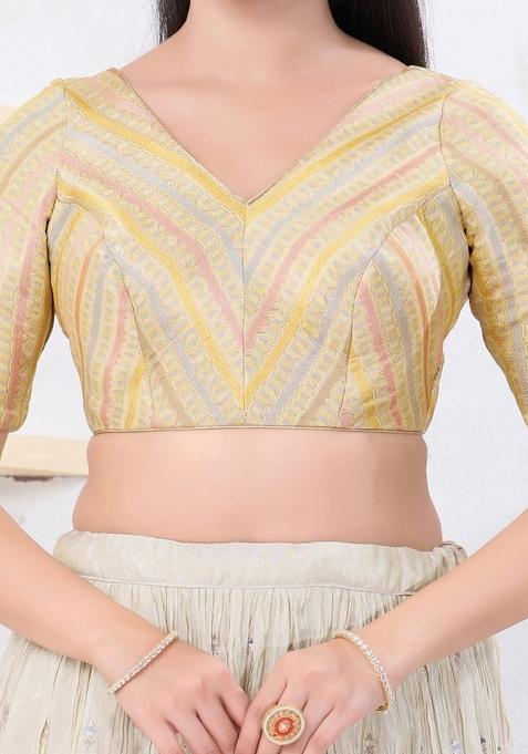 Gold Hand embroidery Poly Jacquard Blouse