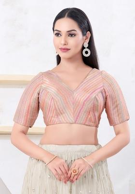 Peach Hand embroidery Poly Jacquard Blouse