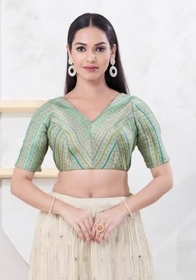 Pista Green Hand embroidery Poly Jacquard Blouse