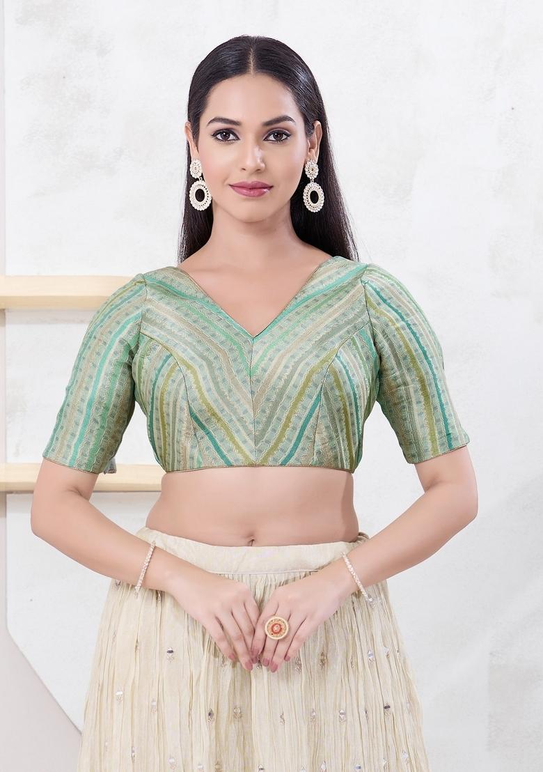 Pista Green Hand embroidery Poly Jacquard Blouse