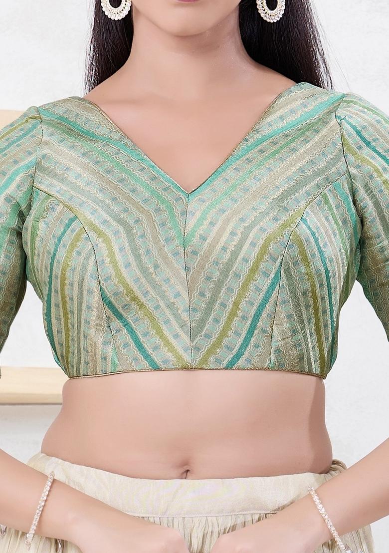 Pista Green Hand embroidery Poly Jacquard Blouse