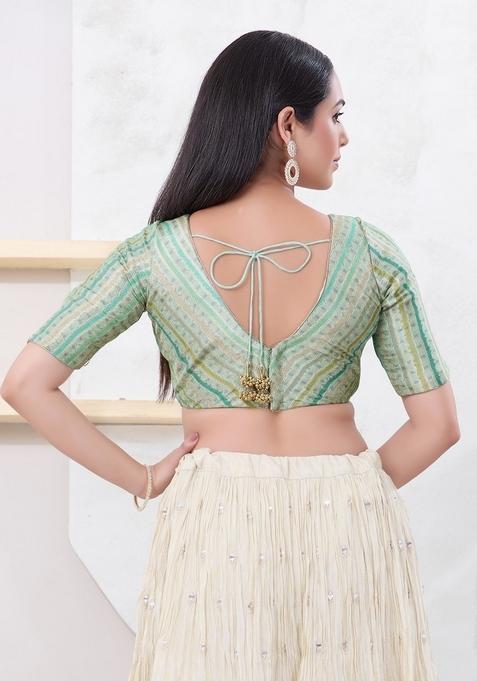 Pista Green Hand embroidery Poly Jacquard Blouse