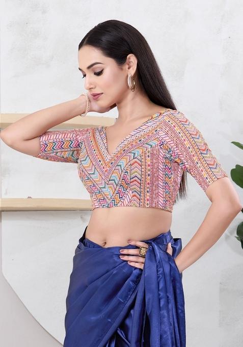 Peach Hand embroidery Poly Shifli Blouse