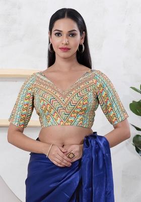 Pista Green Hand embroidery Poly Shifli Blouse