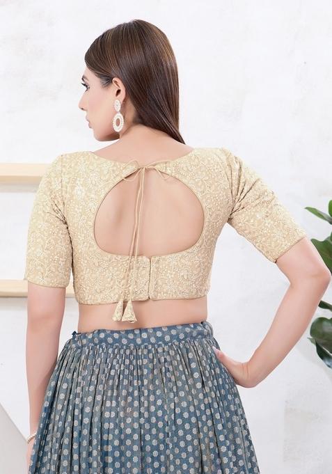 Gold Hand embroidery Poly Shifli Blouse