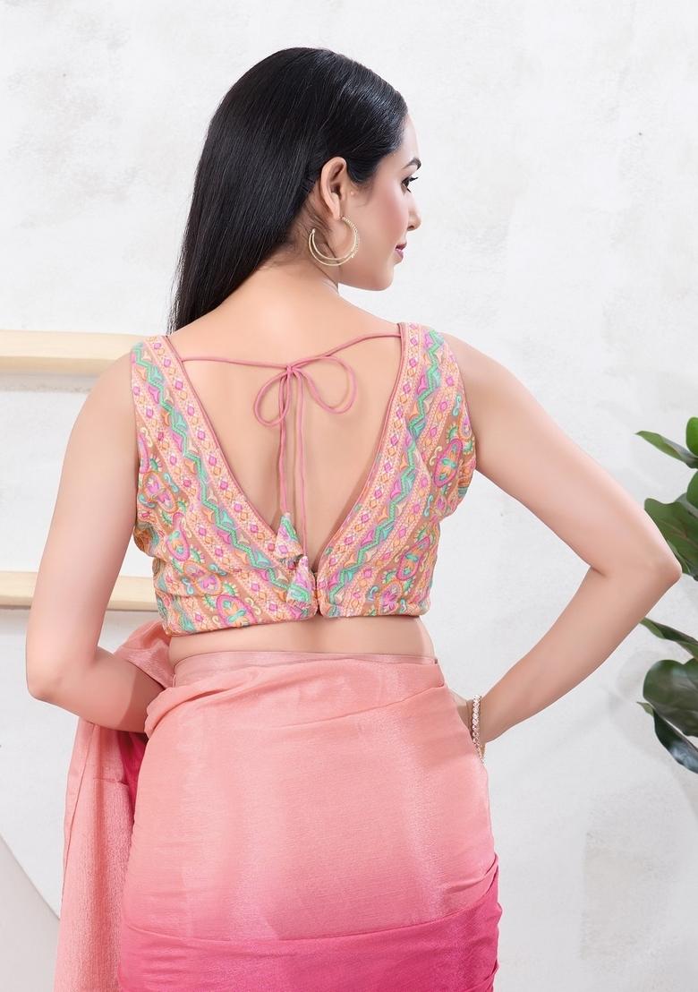 Pastel Pink Hand embroidery Poly Shifli Blouse