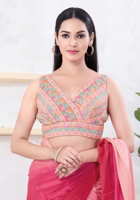 Pastel Pink Hand embroidery Poly Shifli Blouse