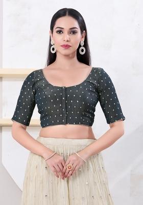 Cobalt Blue Hand embroidery Poly Tissue Blouse