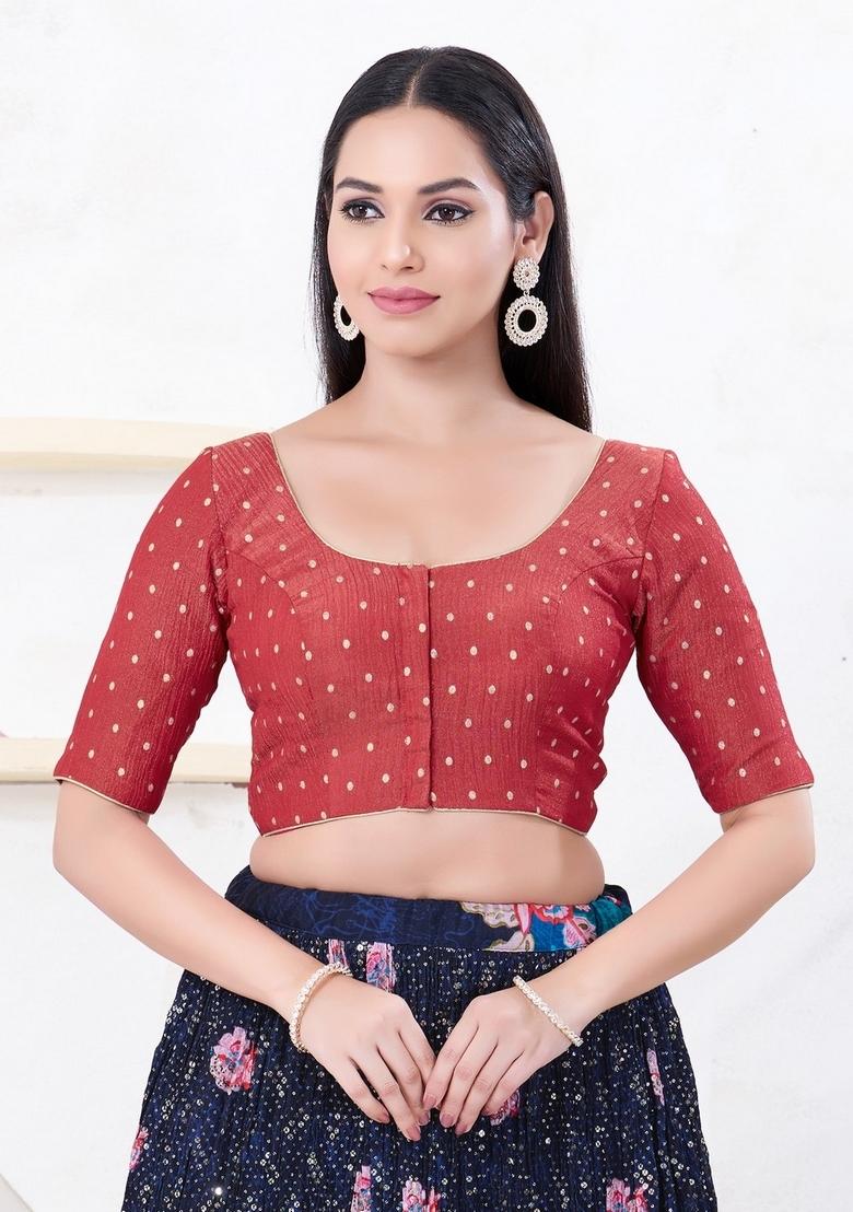 Red Hand embroidery Poly Tissue Blouse