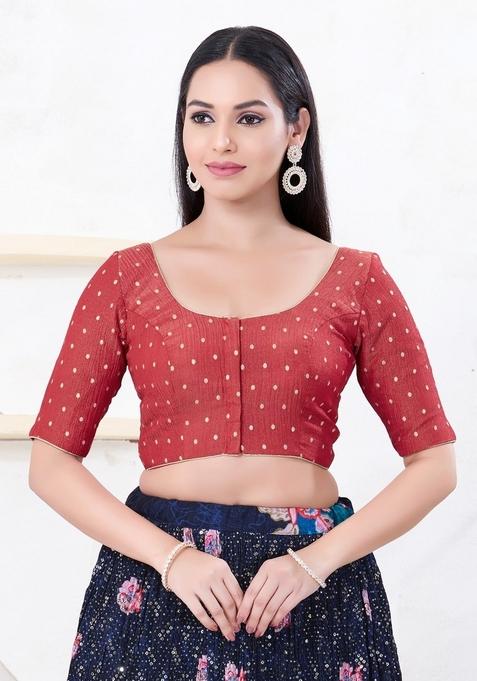 Red Hand embroidery Poly Tissue Blouse