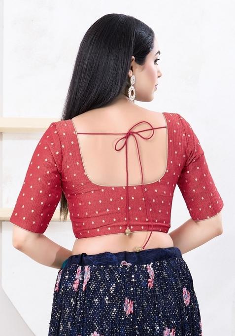Red Hand embroidery Poly Tissue Blouse