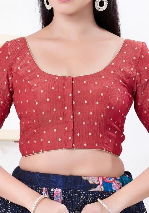 Red Hand embroidery Poly Tissue Blouse