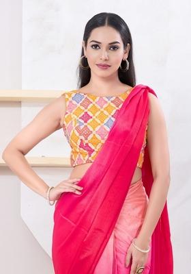 Yellow Hand embroidery Poly Bandhani Blouse