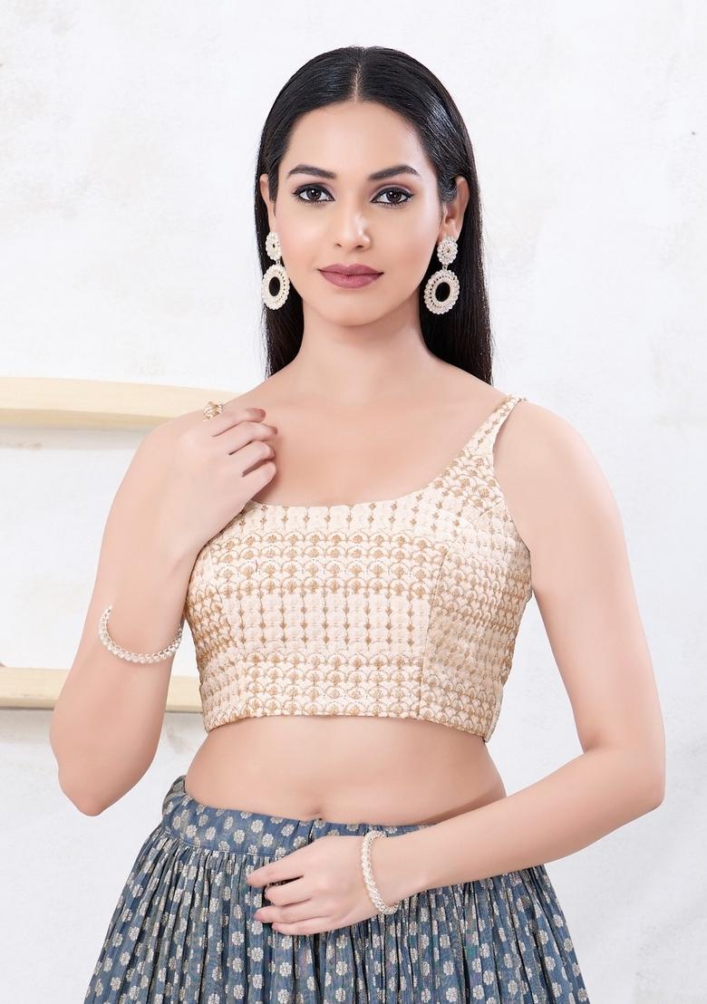 Gold Hand embroidery Poly Shifli Blouse