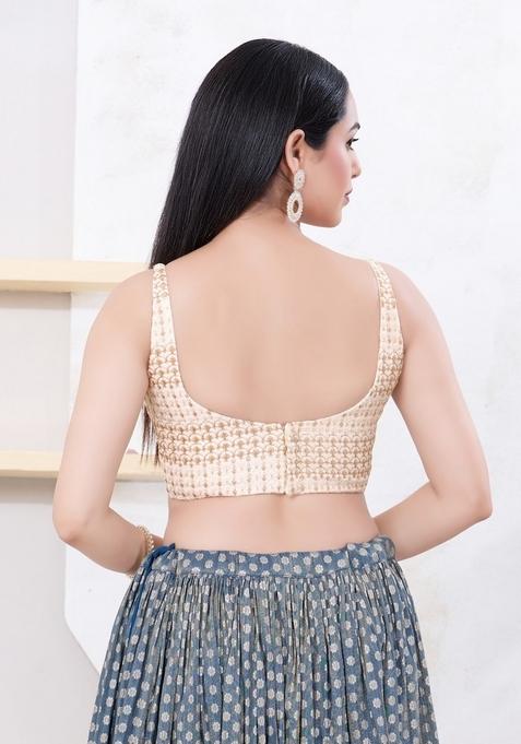 Gold Hand embroidery Poly Shifli Blouse