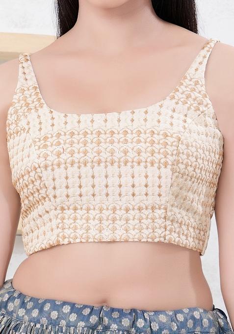 Gold Hand embroidery Poly Shifli Blouse