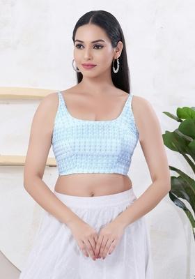 Light Blue Hand embroidery Poly Shifli Blouse