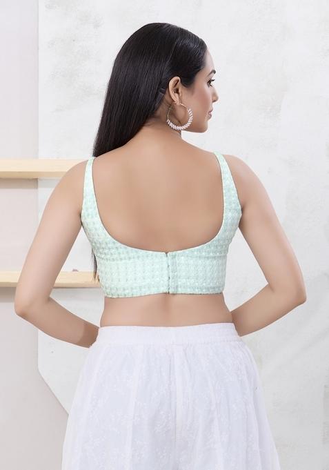 Pista Green Hand embroidery Poly Shifli Blouse