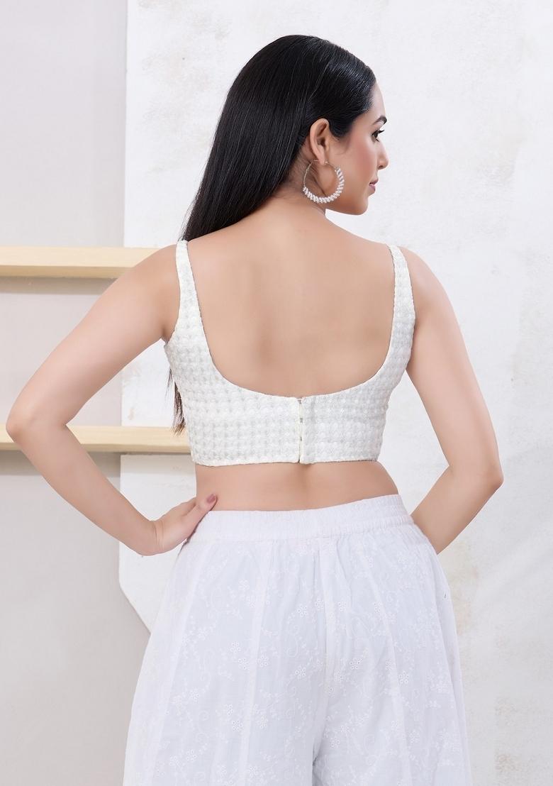 Silver Hand embroidery Poly Shifli Blouse