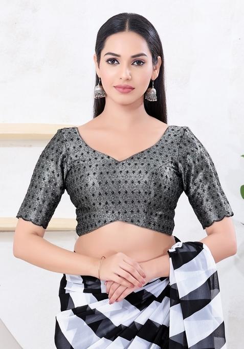 Black Hand embroidery Poly Tissue Blouse