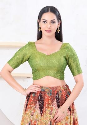 Green Hand embroidery Poly Tissue Blouse