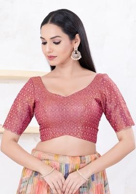 Magenta Hand embroidery Poly Tissue Blouse