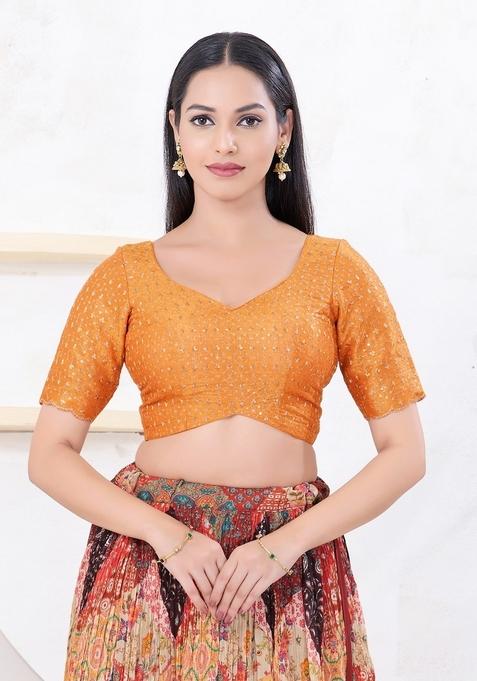 Orange Hand embroidery Poly Tissue Blouse