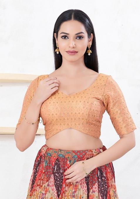 Rose Gold Hand embroidery Poly Tissue Blouse