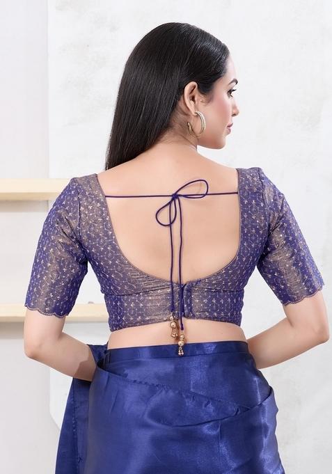 Royal Blue Hand embroidery Poly Tissue Blouse