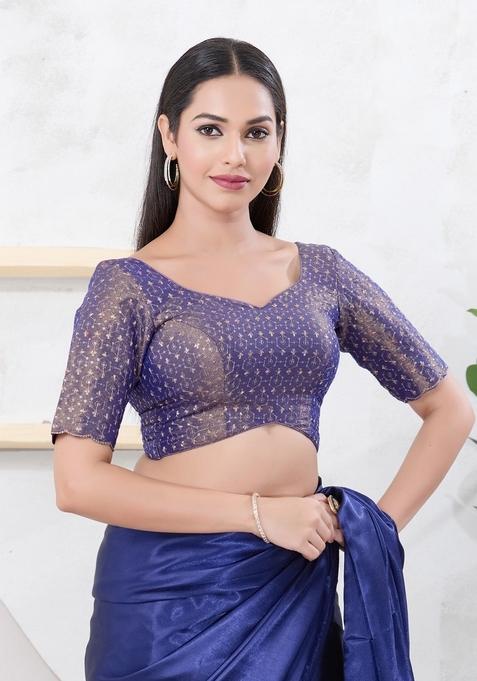 Royal Blue Hand embroidery Poly Tissue Blouse