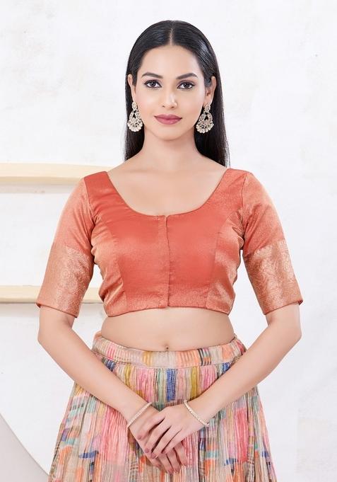 Copper Hand embroidery Poly Brocade Blouse