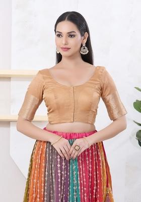 Gold Hand embroidery Poly Brocade Blouse