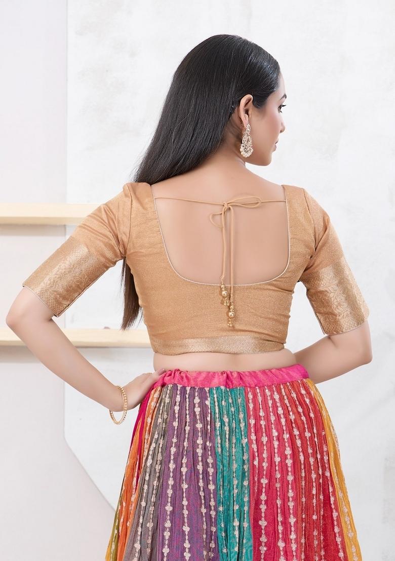 Gold Hand embroidery Poly Brocade Blouse - Indya