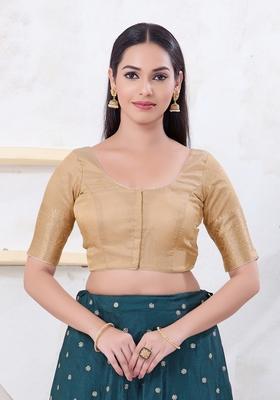 Light Gold Hand embroidery Poly Brocade Blouse