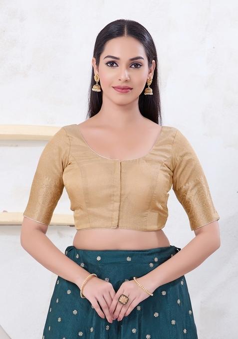 Light Gold Hand embroidery Poly Brocade Blouse