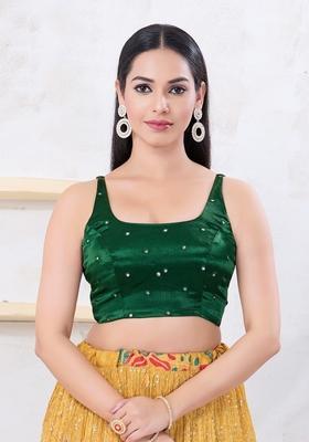 Bottle Green Hand embroidery Poly Gajii Silk Blouse