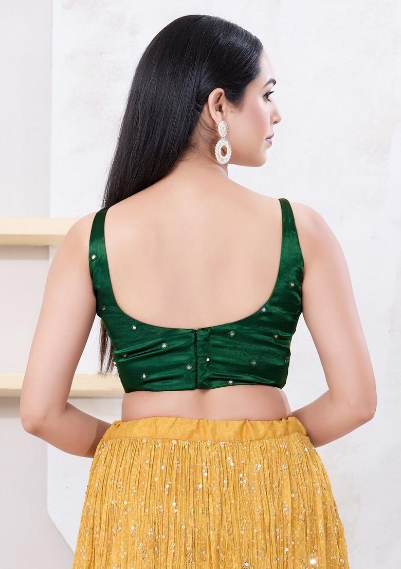 Bottle Green Hand embroidery Poly Gajii Silk Blouse - Indya