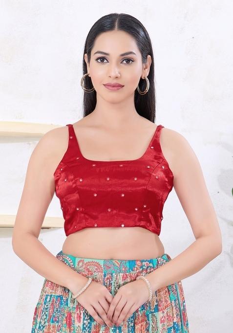 Maroon Hand embroidery Poly Gajii Silk Blouse