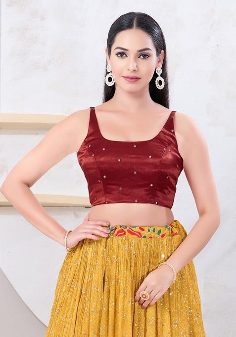 Red Hand embroidery Poly Gajii Silk Blouse