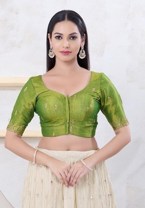 Green Hand embroidery Poly Shimmer Blouse