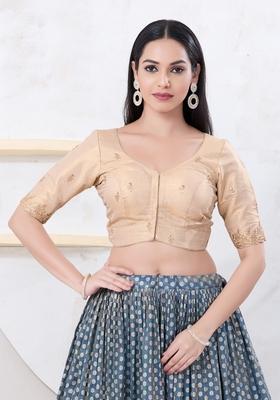 Light Gold Hand embroidery Poly Shimmer Blouse