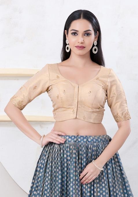 Light Gold Hand embroidery Poly Shimmer Blouse