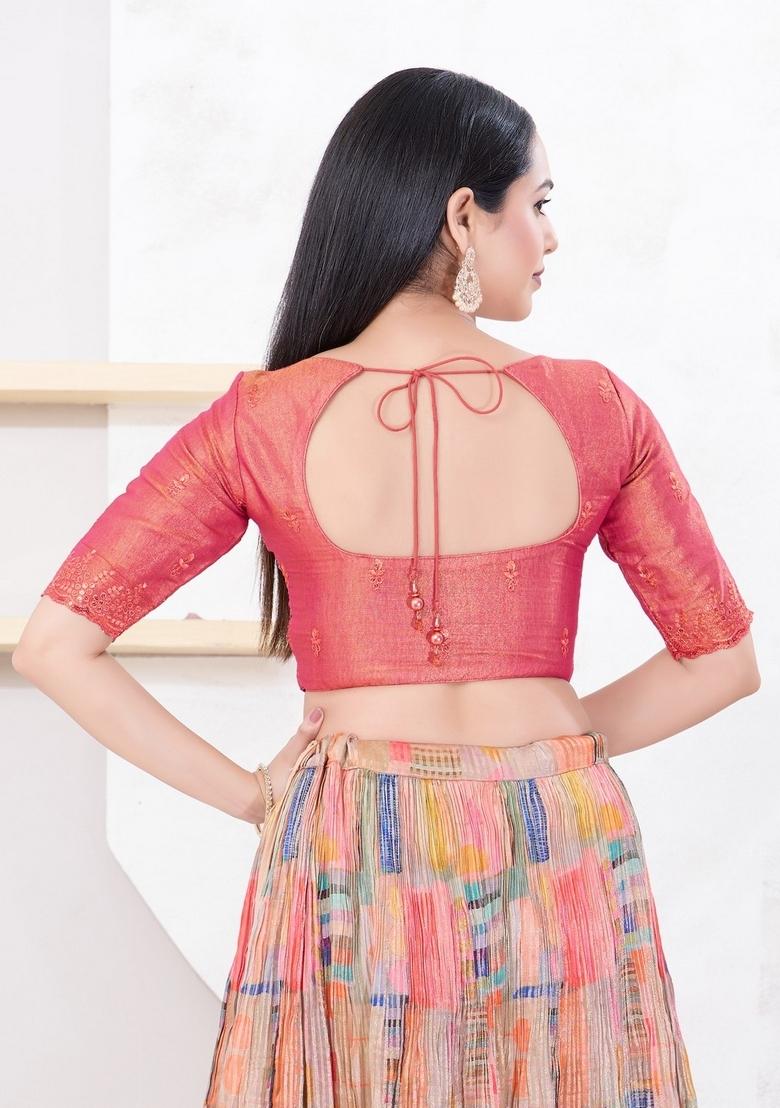 Magenta Hand embroidery Poly Shimmer Blouse