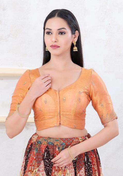 Rust Gold Hand embroidery Poly Shimmer Blouse