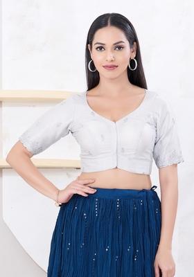 Silver Hand embroidery Poly Shimmer Blouse