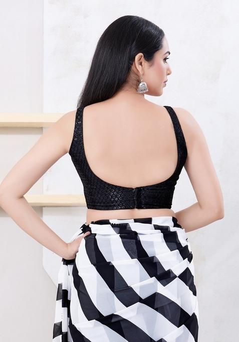 Black Hand embroidery Poly Jacquard Blouse