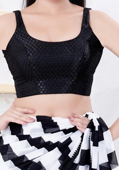 Black Hand embroidery Poly Jacquard Blouse